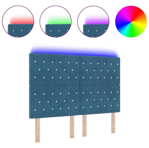 VidaXL LED Fejtámla - 72 cm, Sötétkék Bársony