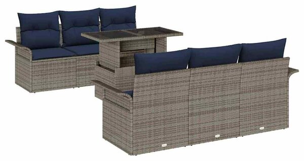 VidaXL Kerti Kanapé Szett párnával 7 pcs Szürke polirattan