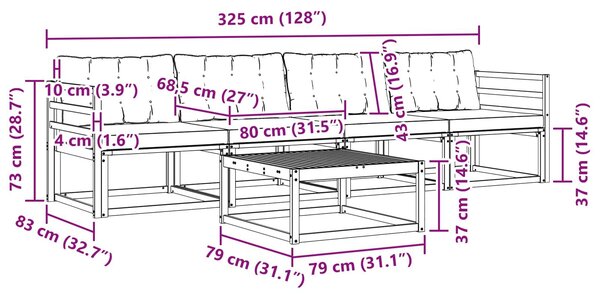 VidaXL Kültéri kanapé szett 5 pcs Fehér és Krém színű 79 x 79 x 37 cm
