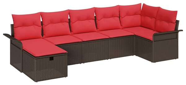 VidaXL Kerti Kanapé Szett párnával 7 pcs Barna és Piros polirattan