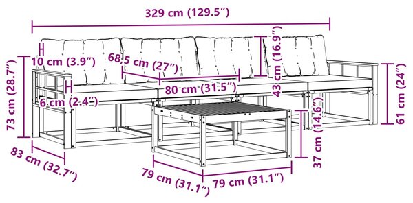 VidaXL Kültéri kanapé szett 5 pcs Fehér és Krém színű 79 x 79 x 37 cm
