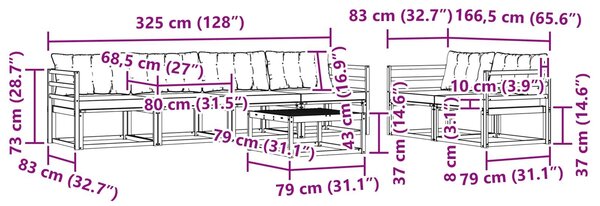 VidaXL Kültéri kanapé szett 7 pcs Fehér és Krém színű 79 x 79 x 37 cm