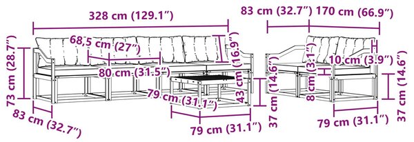VidaXL Kültéri kanapé szett 7 pcs Fehér és Krém színű 79 x 79 x 37 cm