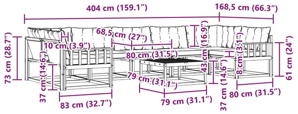 VidaXL Kültéri kanapé szett 8 pcs Fehér és Bézs 79 x 79 x 37 cm