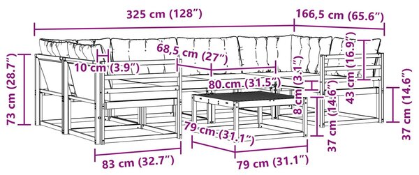 VidaXL Kültéri kanapé szett 7 pcs Fehér és Krém színű 79 x 79 x 37 cm