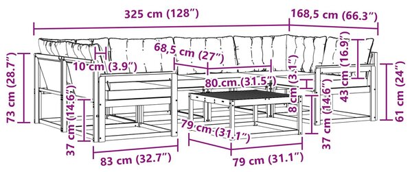 VidaXL Kültéri kanapé szett 7 pcs Fehér és Világosszürke