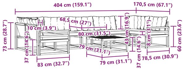 VidaXL Kültéri kanapé szett 8 pcs Fehér és Krém színű 79 x 79 x 37 cm
