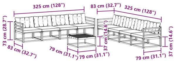 VidaXL Kültéri kanapé szett 9 pcs Fehér és Bézs 79 x 79 x 37 cm