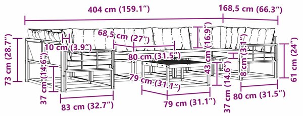 VidaXL Kültéri kanapé szett 8 pcs Fehér és Fekete 79 x 79 x 37 cm