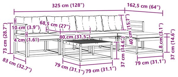 VidaXL Kültéri kanapé szett 6 pcs Fehér és Krém színű