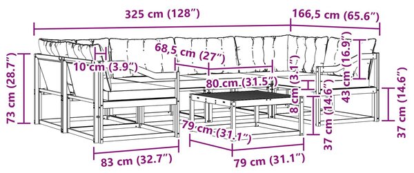 VidaXL Kültéri kanapé szett 7 pcs Fehér és Világosszürke