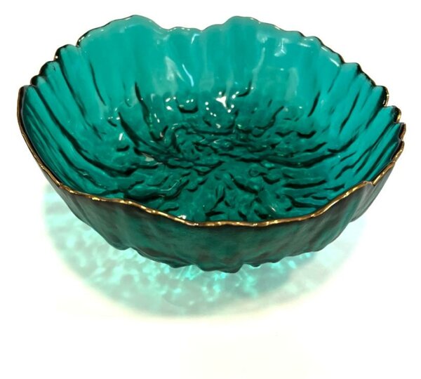 Üvegtál - türkiz zöld és arany, Ø 20 cm
