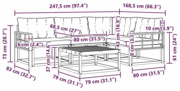 VidaXL Kültéri kanapé szett 5 pcs Fehér és Krém színű 79 x 79 x 37 cm