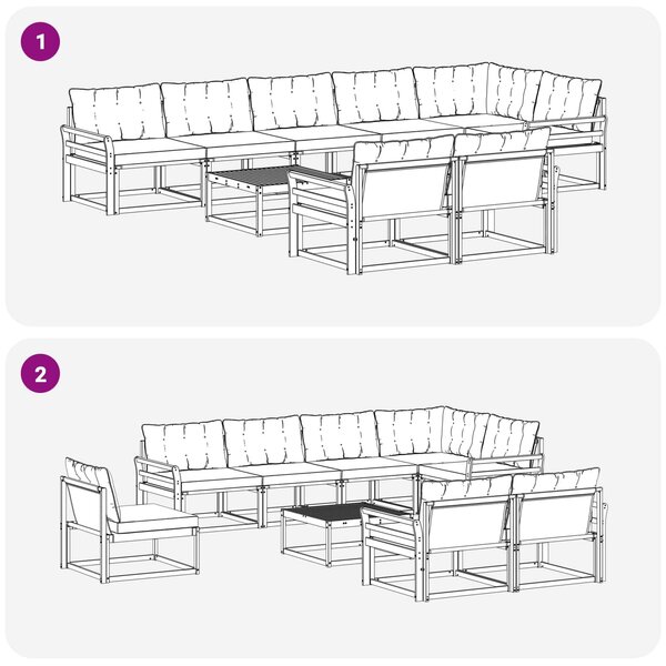 VidaXL Kültéri kanapé szett 9 pcs Fehér és Fekete 79 x 79 x 37 cm
