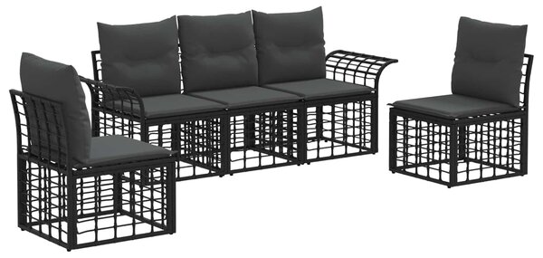 VidaXL Kültéri kanapé szett 5 pcs Fekete és Sötétszürke Poliészter
