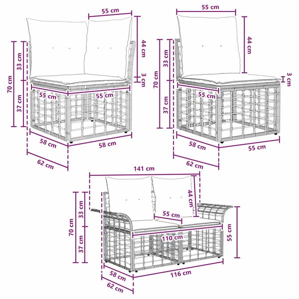 VidaXL Kültéri kanapé szett 12 pcs Természetes és Krémszínű Fehér