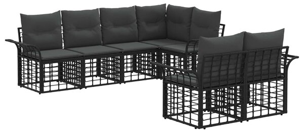 VidaXL Kültéri kanapé szett 7 pcs Fekete és Sötétszürke Poliészter