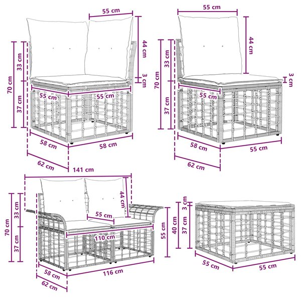VidaXL Kerti Kanapé Szett 12 pcs Természetes és Krémszínű Fehér