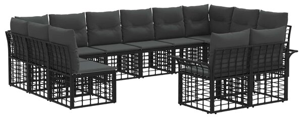 VidaXL Kültéri kanapé szett 12 pcs Fekete és Sötétszürke Poliészter