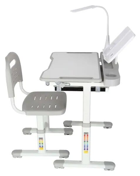 Állítható gyerek íróasztal székkel, USB LED lámpával, szürke