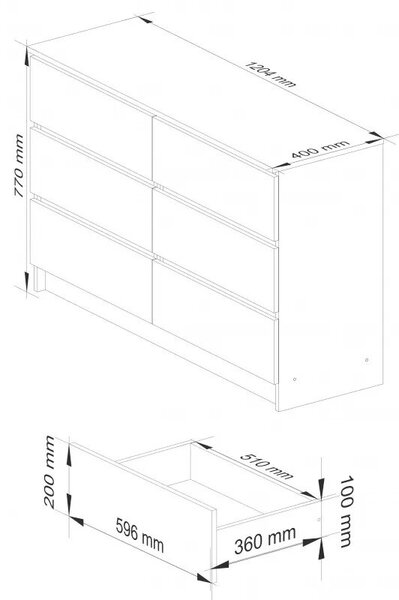 Intenso 6 fiókos Komód - 120 cm - magasfényű szürke