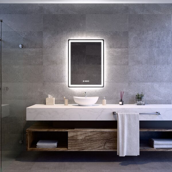 Welland Type-20 LED tükör - fényerő + színhőfok állítás + óra - 60 x 80 cm