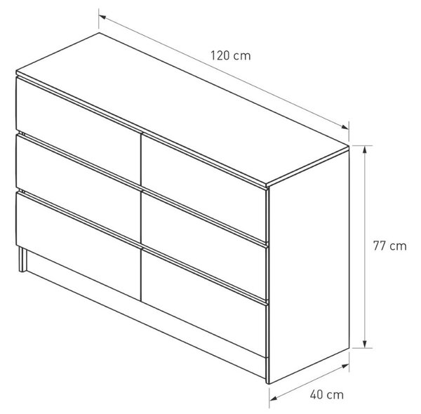 Intenso 6 fiókos Komód - 120 cm - magasfényű szürke