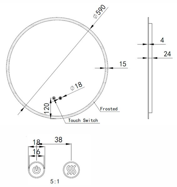 Welland Alpha LED tükör - fényerő + színhőfok állítás + páramentesítő - Ø 60 cm