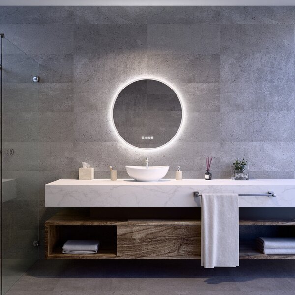 Welland Alpha LED tükör - fényerő + színhőfok állítás + páramentesítő + óra - Ø 70 cm