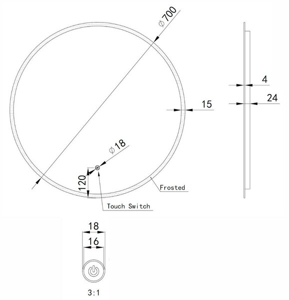 Welland Alpha LED tükör - fényerő + színhőfok állítás - Ø 70 cm