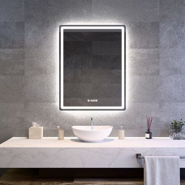 Welland Type-20V LED tükör - fényerő + színhőfok állítás + páramentesítő + óra - 70 x 90 cm