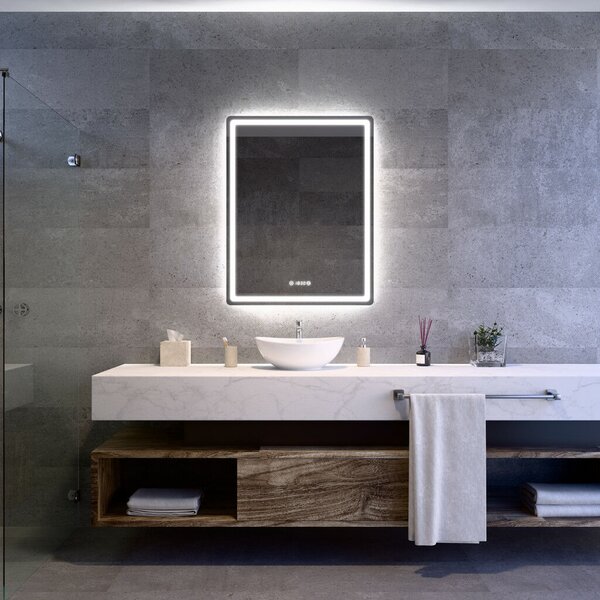 Welland Type-20V LED tükör - fényerő + színhőfok állítás + páramentesítő + óra - 70 x 90 cm