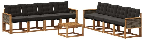 VidaXL Kültéri kanapé szett párnával 9 pcs Természetes és Fekete