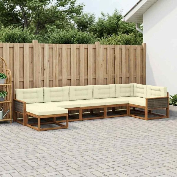 VidaXL Kültéri kanapé szett párnával 7 pcs Természetes és krémszínű