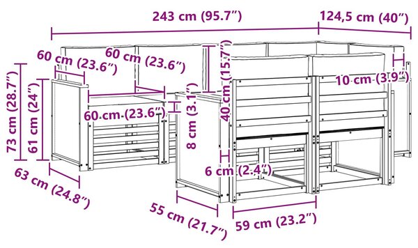 VidaXL Szegmentált kanapé szett párnával 6 pcs Természetes és antracit