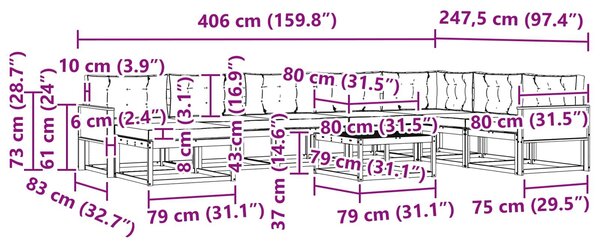 VidaXL Kültéri kanapé szett 9 pcs Természetes és Világosszürke