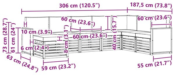 VidaXL Kültéri kanapé szett párnával 6 pcs Természetes