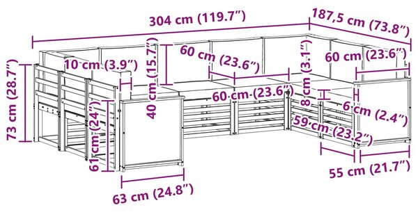 VidaXL Szegmentált kanapé szett párnával 7 pcs Természetes