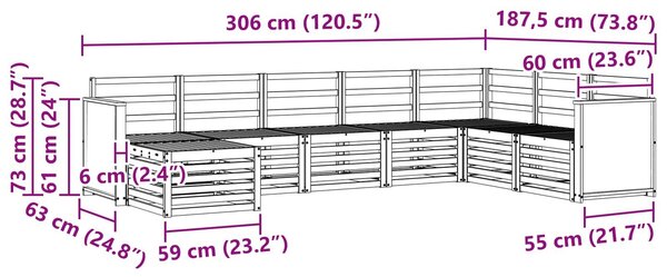 VidaXL Kültéri kanapé szett 6 pcs Természetes Tömör Akácfa