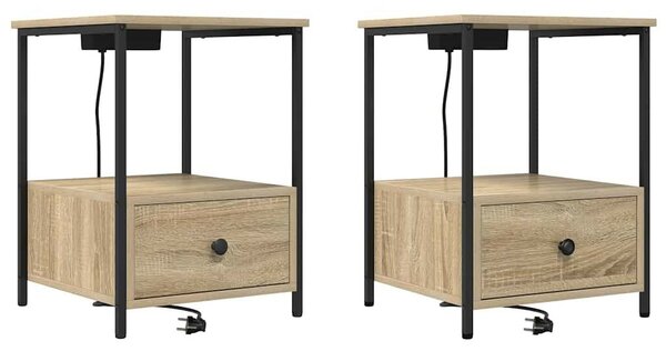 Éjjeliszekrény Töltőállomással 2 pcs sonoma tölgy Faanyag