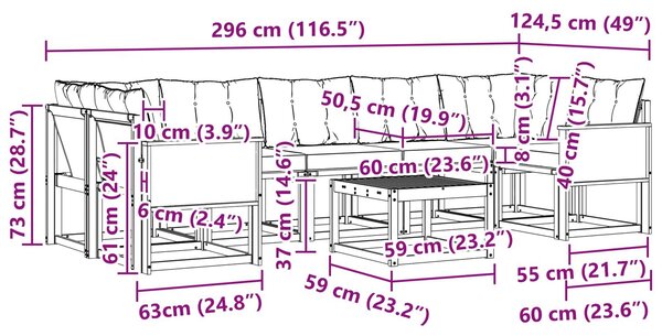 VidaXL Kültéri kanapé szett párnával 8 pcs Természetes és Fekete