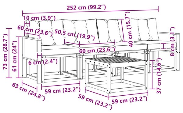 VidaXL Kültéri kanapé szett párnával 5 pcs Természetes és krémszínű