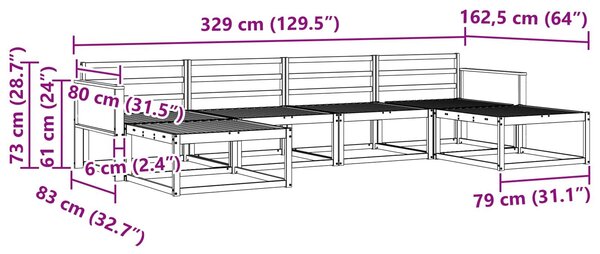 VidaXL Kültéri kanapé szett 6 pcs Természetes Tömör Akácfa