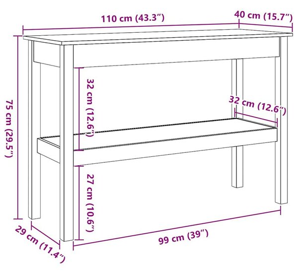 Konzolasztal Viaszbarna 110 x 40 x 75 cm Tömör fenyőfa