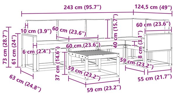 VidaXL Kültéri kanapé szett 6 pcs Természetes és Világosszürke