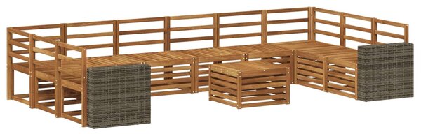 VidaXL Kültéri kanapé szett 11 pcs Természetes Tömör Akácfa