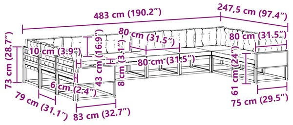 VidaXL Kültéri kanapé szett párnával 10 pcs Természetes és krémszínű