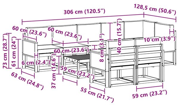 VidaXL Kültéri kanapé szett 9 pcs Természetes és Világosszürke