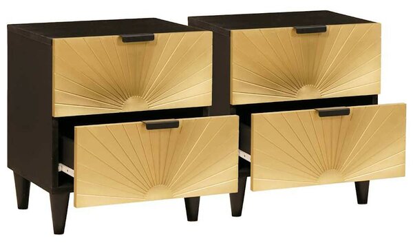 Éjjeli asztal fiókkal 2 pcs Fekete és Arany 40 x 33.5 x 46 cm