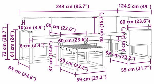 VidaXL Kültéri kanapé szett párnával 6 pcs Természetes és krémszínű